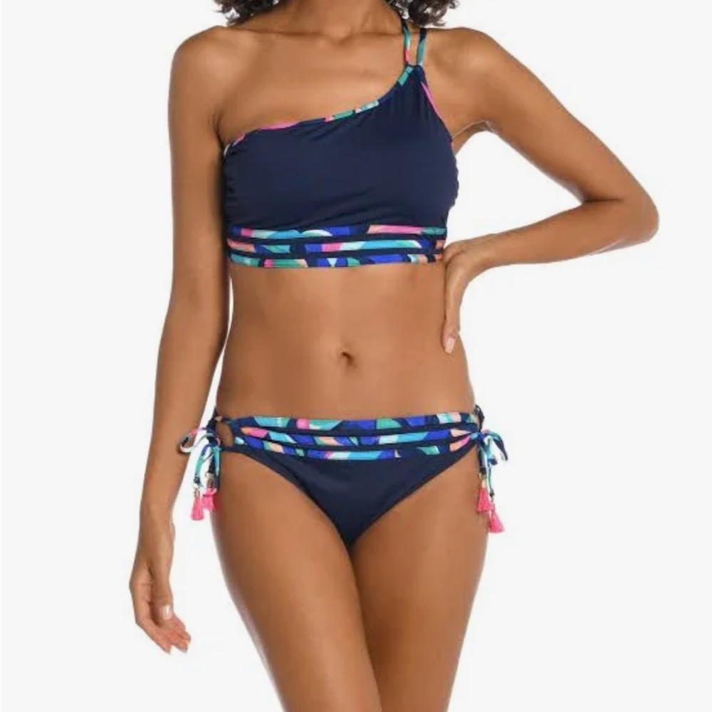 La Blanca one shoulder midkini size 4.